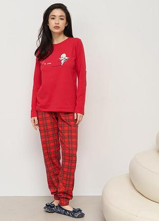 Жіноча піжама штани та кофта ангел червона 14933