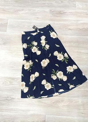 Юбка женская стильная цветы горошек синяя george