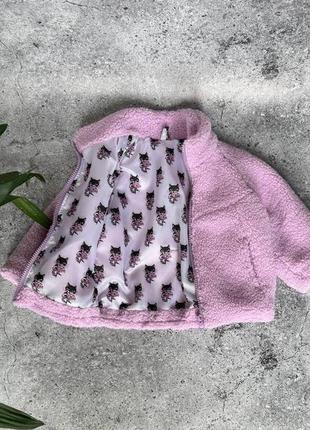 Стильна весняна курточка тедді, бузкова біла куртка на весну, модная курточка тедди для девочки