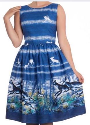 Шикарна бавовняна сукня/hell bunny cotton day dress blue with white deer - etsy