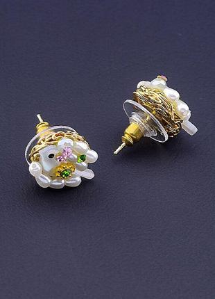 Серьги женские модные элегантные  hand made  перламутр бижутерный сплав5,3 г.