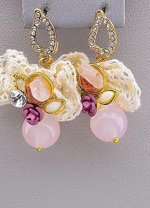 Сережки 'hand made' рожевий кварц біжутерний сплав