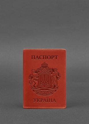 Шкіряна обкладинка для паспорта коралова з українським гербом4 фото