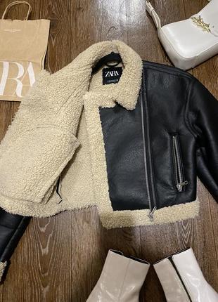 Шикарна укорочена трендова дублянка косуха авіатор фірми zara xs6 фото