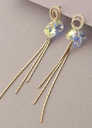 Серьги оригинальные сережки стильные saiya  фианит  позолота 18к