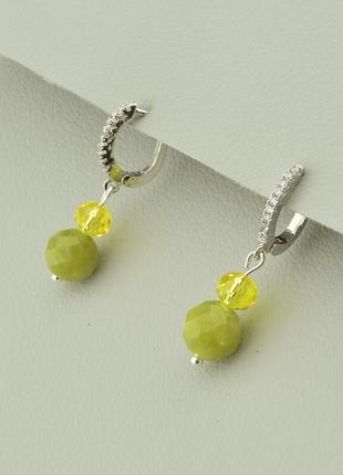 Серьги женские модные элегантные  жадеит  чешский хрусталь  фианит