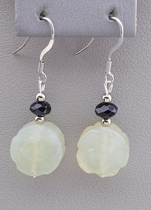 Серьги женские модные элегантные  нефрит  чешский хрусталь