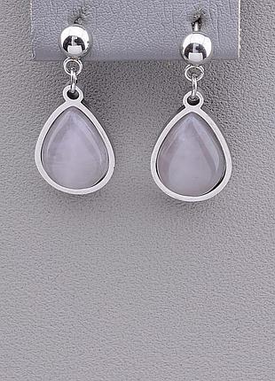 Серьги женские модные элегантные  stainless steel  розовый кварц