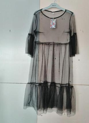Сеткое платье прозрачное с воланами накидка на купальник
