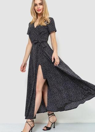 Стильное легкое платье в горошек длинное платье в горох черное платье на запах принтованное платье миди платье с поясом1 фото
