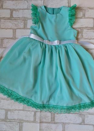Нарядное платье на девочку мятное бирюзовое зеленое2 фото