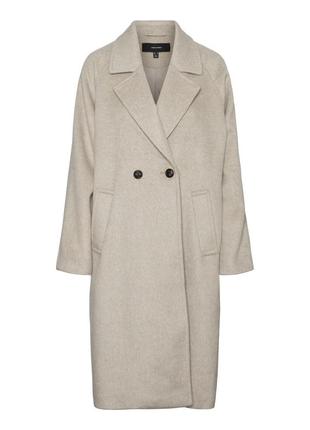 Пальто оверсайз, довге бежеве пальто, пальто шерстяне від бренду vero moda5 фото