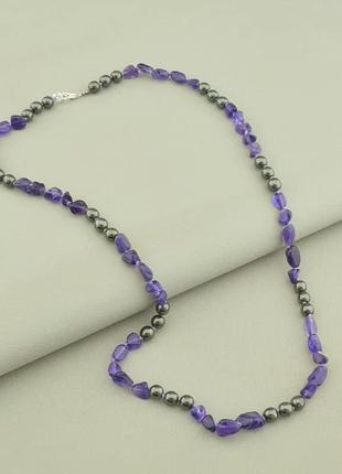 Бусы  аметист,гематит 57 см.