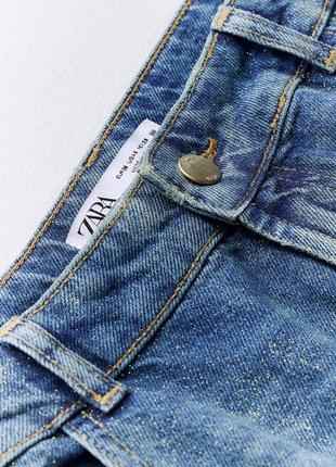 Широкие джинсы zara с золотым шиммером m 38 mid rise wide leg shimmer6 фото