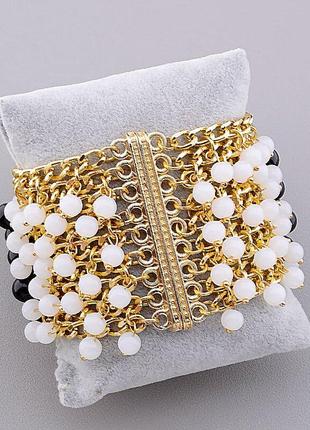 Оригинальный браслет  агат, чешский хрусталь 20 см.2 фото