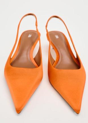 Открытые текстильные туфли морковные кител хил zara3 фото