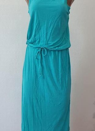 Бирюзовое платье-майка по бокам разрезы1 фото