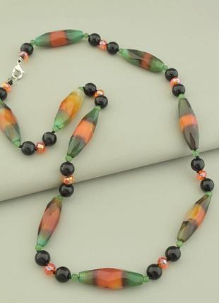 Бусы  агат,чешский хрусталь 71 см.