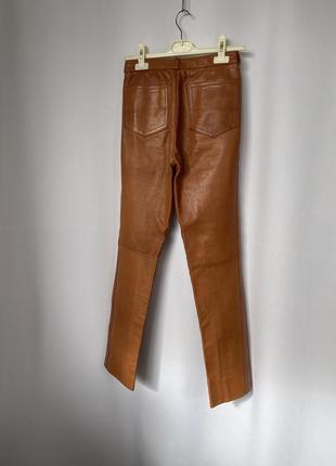 Кожаные брюки рыжие коричневые натуральная кожа брюки7 фото