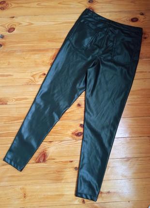 Черные кожаные брюки джеггинсы / кожаные утепленные брюки лосины3 фото