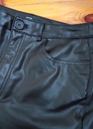Черные кожаные брюки джеггинсы / кожаные утепленные брюки лосины7 фото
