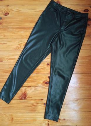 Черные кожаные брюки джеггинсы / кожаные утепленные брюки лосины2 фото