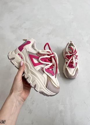 Трендовые женские кроссовки, беж/розовый, экокожа8 фото