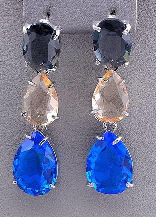 Серьги оригинальные сережки стильные juleeze  фианит  родий