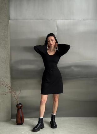 Платье женское короткое мини трикотаж рубчик 42-48 черное, серое, коричневое3 фото