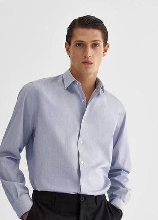 Рубашка мужская Massimo dutti свет голубого цвета в мелкую полоску, размер m