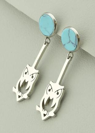 Серьги женские модные элегантные  stainless steel  бирюза