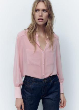 Zara новая бирки 🏷 полупрозрачная рубашка  zara с накладными карманами8 фото