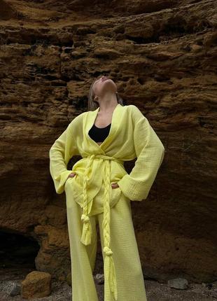 Идеальный качественный стильный универсальный комплект костюм с поясом рубашка-кимоно с шортами и бр7 фото