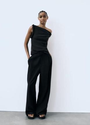 Черные брюки палаццо,широкие прямого кроя брюки из новой коллекции zara размер s/m
