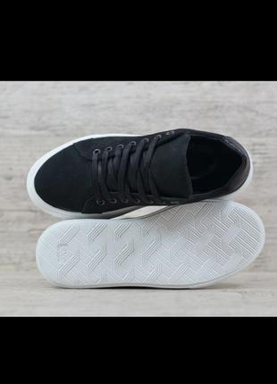 Дитячі/підліткові кеди з натурального нубуку чорні на білій підошві