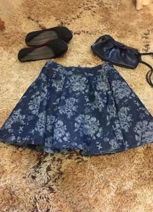 Юбка-клёш под джинс с цветочный принтом denim co