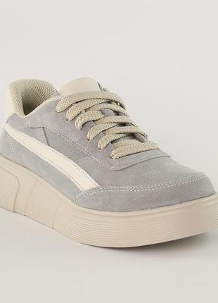 Стильные топовые серые удобные женские кроссовки весна-осень на высокой подошве, замшевые/натуральная замша4 фото