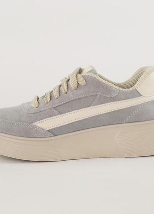 Стильные топовые серые удобные женские кроссовки весна-осень на высокой подошве, замшевые/натуральная замша2 фото