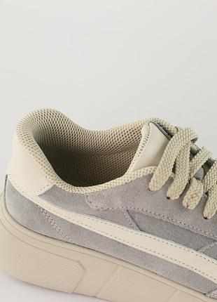 Стильные топовые серые удобные женские кроссовки весна-осень на высокой подошве, замшевые/натуральная замша6 фото