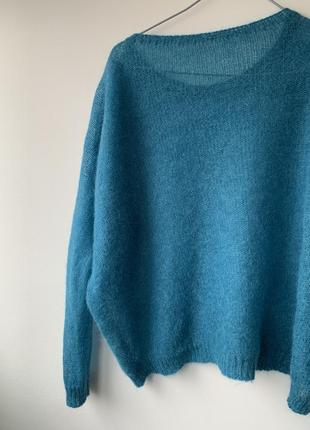 Шерстяной свитер зеленый вязаный тонкий прозрачный5 фото