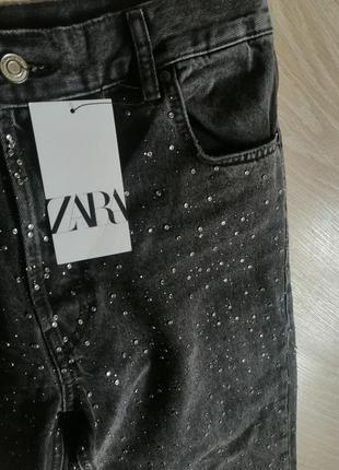 Джинсы zara 38 с-м прямые стразы relaxed leg slim fit9 фото