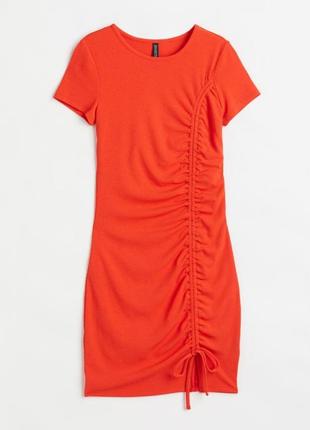 Яскрава коралова сукня h&m, плаття по фігурі міді, р. l