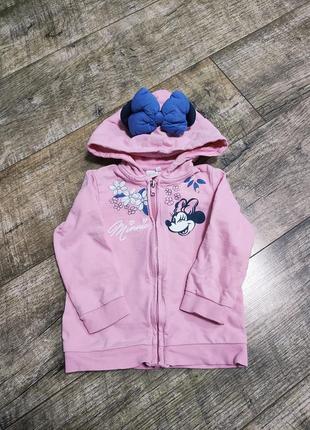 Толстовка, кофта, худі на блискавці дівчинці, disney, minnie mouse, р. 86-92, 1,5-2 роки, 18-24міс.