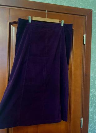 Батал! юбка миди цвета баклажан с бархатистым эффектом!!!2 фото