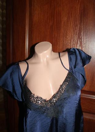 Блуза синяя атлас с кружевом new look3 фото
