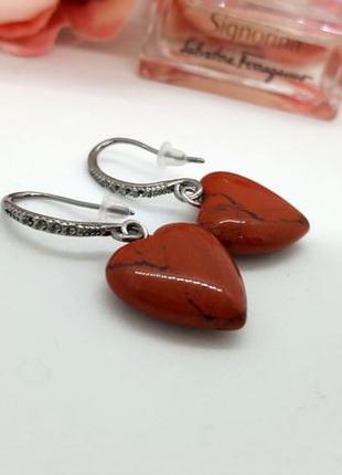 ✨🍓 нежные романтичные серьги "сердечки" натуральный камень красная яшма5 фото