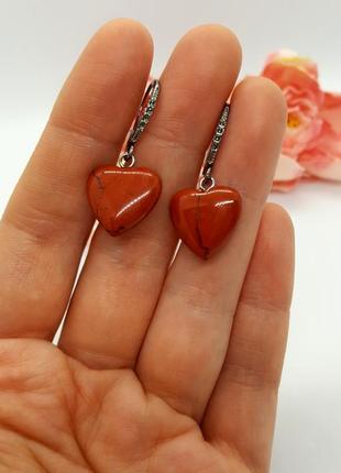 ✨🍓 нежные романтичные серьги "сердечки" натуральный камень красная яшма8 фото