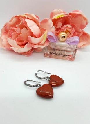 ✨🍓 нежные романтичные серьги "сердечки" натуральный камень красная яшма4 фото