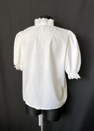 Винтаж белая кружевная блуза блузка баварская дирндль пышный рукав воротник стойка2 фото