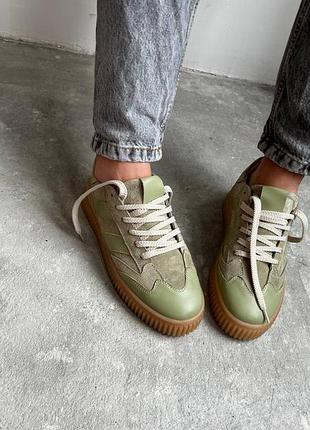 Кросівки кеди натуральна замша шкіра олива 441-4